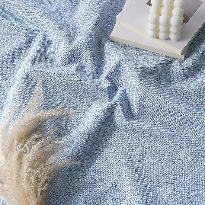 RYB HOME Smoky Blue Linen 100% Blackout Curtains for Bedroom 52 Width 120 Long, Thich Elegant Extra Long Drapes for Modern/Vintage/Farmhouse Home Decor, Thermal Insulated Window Treatment, 2 Panels