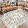 Area Rugs 5x7, Ultra-Thin Washable Rugs for Living Room, Anti-Slip Backing Area Rug for Bedroom, Soft Floral Vintage Home Decor Rug for Dining Room(Beige,5'x7')