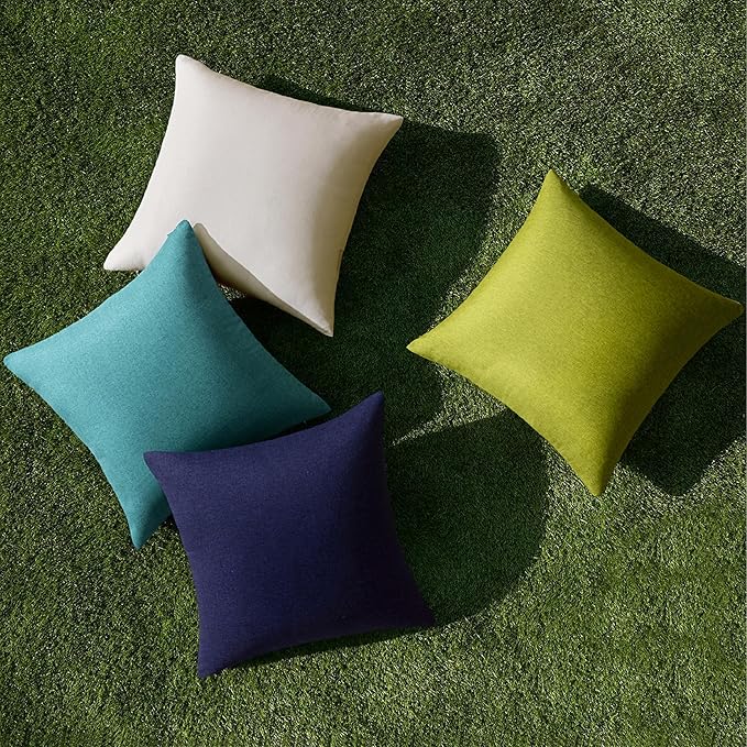MIULEE Pack of 4 Decorative Outdoor Throw Pillow Covers Linen Waterproof Pillow Covers Spring Farmhouse Cushion Cases for Patio Garden Tent Balcony Couch Sofa 16x16 inch Blue Green