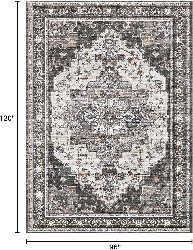 BEIMO Area Rugs 8x10 for Living Room Bedroom, Modern Vintage Machine Washable Large Dark Grey Rug Soft Rug, Low Pile Floor Carpet with Non Slip Backing for Dining Room