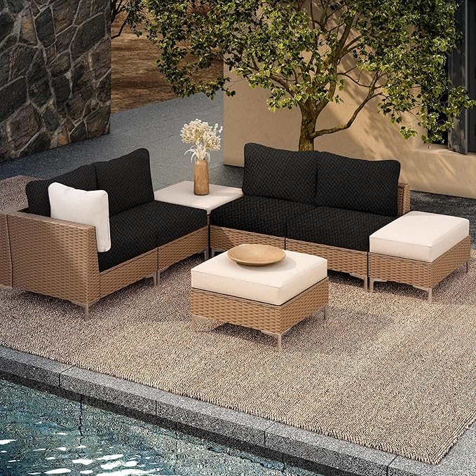 8Pcs Outdoor Cushion Covers, Patio Cushion Covers,Stretch Elastic Slipcovers, Replacement Washable & Reusable Furniture Protector for Patio Couch,Thick Jacquard Textured Twill Fabric(Black,Cover Only)