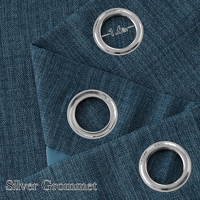 NICETOWN Short Faux Linen Stone Blue Blackout Curtains 63 inches Long for Kitchen - Privacy Panels for Living Room Bedroom, Modern Farmhouse Style Easy Care Grommet Top, 2 Panels, W42 by L63