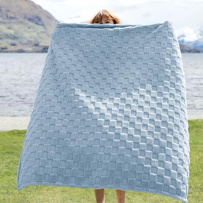 Bedsure GentleSoft Light Blue Throw Blanket for Couch - Checkered Fleece Blankets Gifts for Kids Girls, Cute Soft Cozy Throw for Bedroom Home Decor Gifts, 50x60 Inches