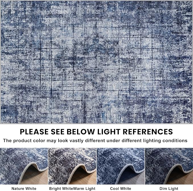 8x10 Area Rugs for Living Room Washable Rug: Anti-Skid Abstract Modern Living Room Rug Soft Thin Carpets Indoor Floor Non-Shedding Carpet for Bedroom Dining Farmhouse Nursery Navy Light Gray