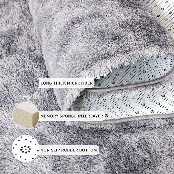 Tepook Soft Fluffy Rugs for Bedroom, 4x6 Area Rug for Living Room, Modern Shaggy Room Rug for Kids Boys Girls, Plush Throw Rugs Indoor Nursery Home Decor Rug with Non-Slip Bottom, Tie-dye Light Grey