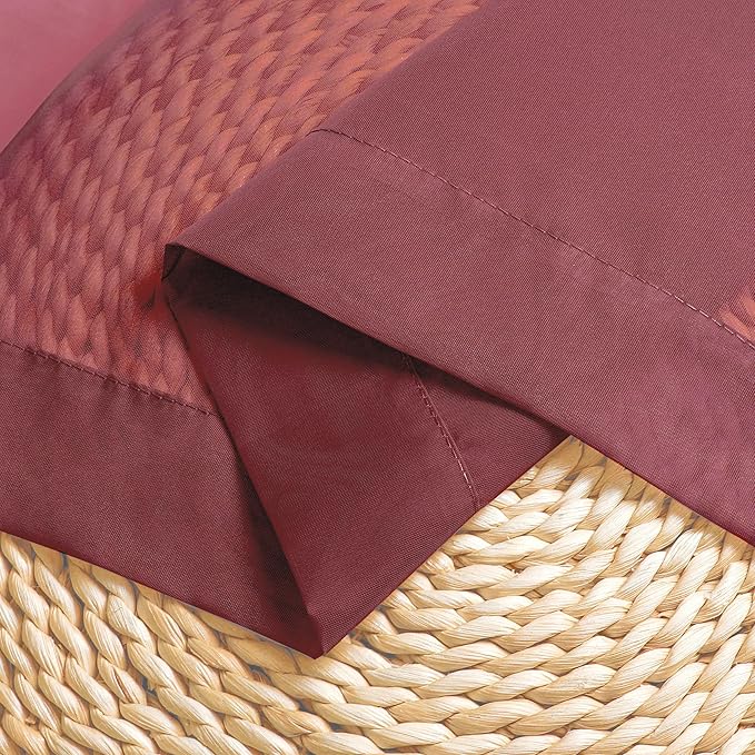 Chyhomenyc Burgundy Sheer Valances for Windows - Light Filtering Small Kitchen Curtains, Rod Pocket Short Top Window Treatment Decor for Living Room Bathroom Basement, 42Wx16L inches, 2 Panels