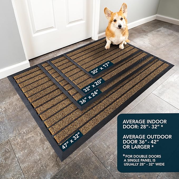 ubdyo Extra Durable Door Mat - Dirt Trapping Outdoor Welcome Mats - Non-Slip Outdoor Indoor Entrance - Low Profile Front Doormat (36" x 24", Bright Brown)