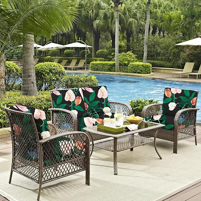 8Pcs Outdoor Cushion Covers, Patio Cushion Covers,Stretch Elastic Slipcovers, Replacement Washable & Reusable Furniture Protector for Patio Couch (Flower Bed,Cover Only)