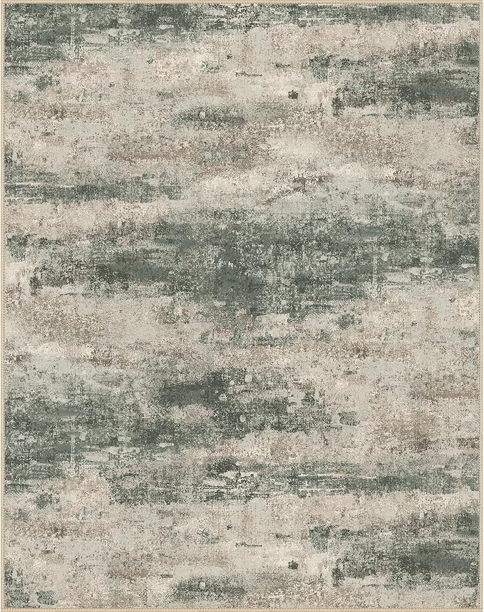 BEIMO Area Rugs 10x12 for Living Room Bedroom, Modern Abstract Machine Washable Rug, Large Soft Low Pile Floor Cover with Non Slip Backing for Dining Room, Grey/Dark Green