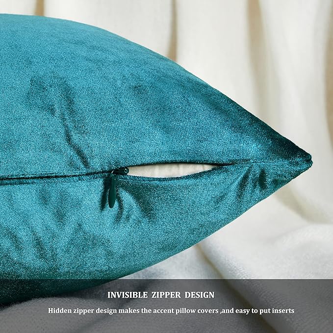 GIGIZAZA Décor Throw Couch Pillow Covers Set of 2,Sofa Cushion Teal Peacock Green Pillow Covers,Velvet Pillow Cases 24 x 24inch