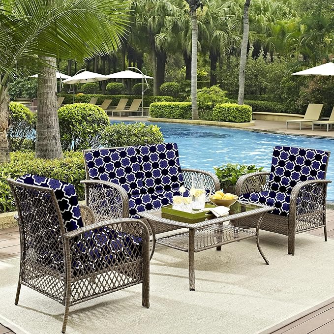 8Pcs Outdoor Cushion Covers, Patio Cushion Covers,Stretch Elastic Slipcovers, Replacement Washable & Reusable Furniture Protector for Patio Couch(Dark Blue Geometric Pattern,8PCS)