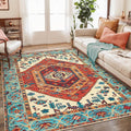SERISSA Boho Area Rug 5x7 Orange, Washable Large Rugs for Living Room, Ultra Soft Non-Slip Bedroom Rug Print Distressed Vintage Tribal Farmhouse Carpet Rug for Dining Room Dorm Office Home Decor