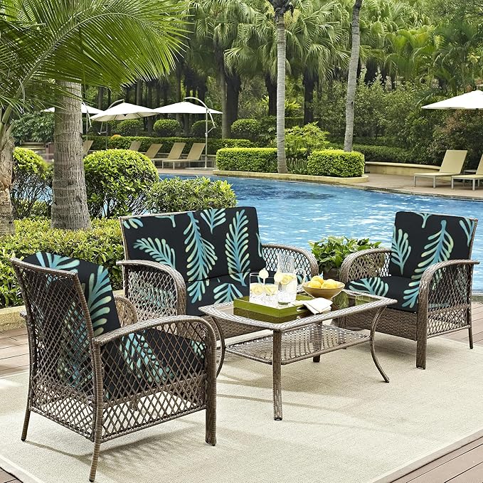 8Pcs Outdoor Cushion Covers, Patio Cushion Covers,Stretch Elastic Slipcovers, Replacement Washable & Reusable Furniture Protector for Patio Couch (Fir-Pattern,Cover Only)