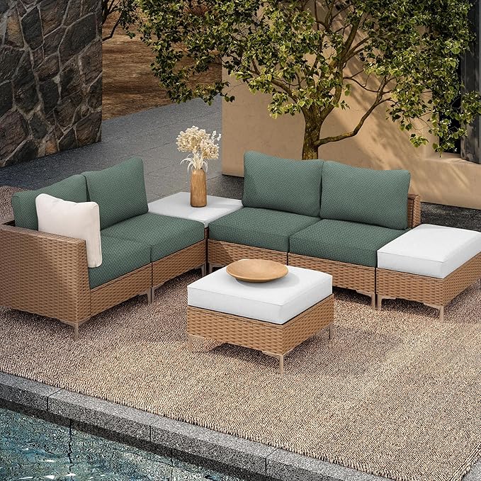 8Pcs Outdoor Cushion Covers, Patio Cushion Covers,Stretch Elastic Slipcovers, Replacement Washable Furniture Protector for Patio Couch,Thick Jacquard Textured Twill Fabric(Matcha Green,Cover Only)