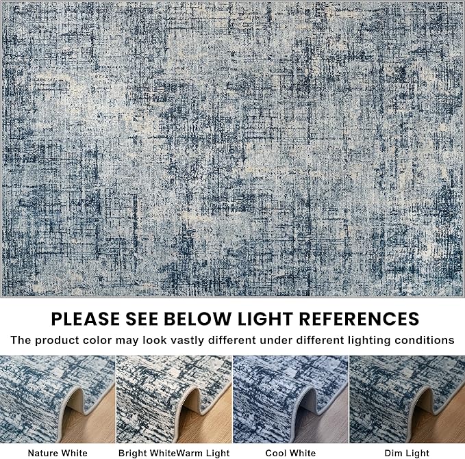 10x14 Area Rugs for Living Room Washable Rug: Anti-Skid Abstract Modern Living Room Rug Soft Thin Carpets Indoor Floor Non-Shedding Carpet for Bedroom Dining Farmhouse Nursery Home Office Blue Gold