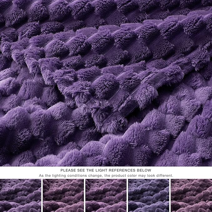 EXQ Home Fleece Blanket Twin Size for Couch or Bed - 3D Imitation Turtle Shell Jacquard Decorative Blankets - Cozy Soft Lightweight Fuzzy Flannel Blanket Suitable for All Seasons(60"×80",Purple)