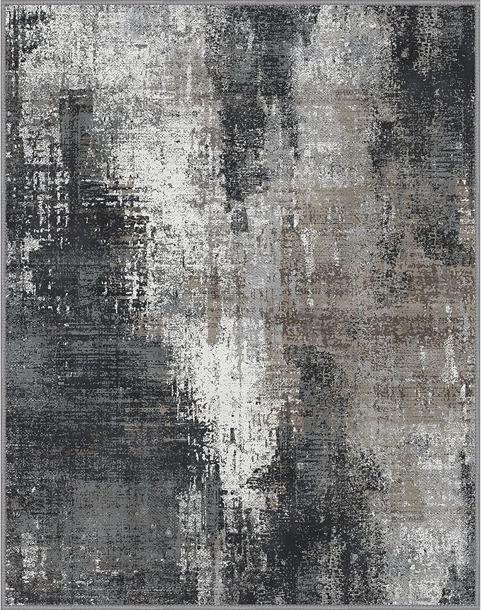 Area Rugs 8x10 for Living Room Bedroom, Modern Abstract Machine Washable Rug, Large Soft Low Pile Floor Carpet with Non Slip Backing for Dining Room, Black