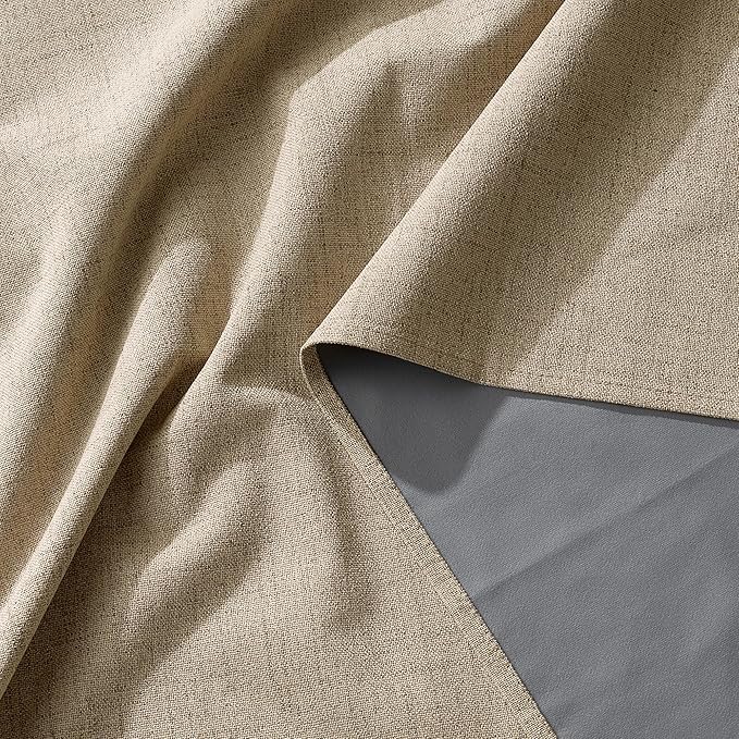 RYB HOME Burlap 100% Blackout Linen Curtains 78 inch Long, Thermal Insulated & Privacy Assurd Home Decor Drapes for Bedroom/Office/Nursery, Rod Pocket & Back Tab Window Treatment, W52 X L78, 2 Panels