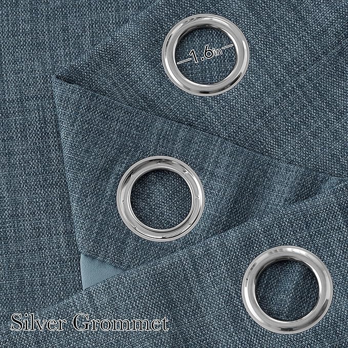 NICETOWN Short Faux Linen Mist Blue Blackout Curtains 63 inches Long for Kitchen - Privacy Panels for Living Room Bedroom, Modern Farmhouse Style Easy Care Grommet Top, 2 Panels, W42 by L63