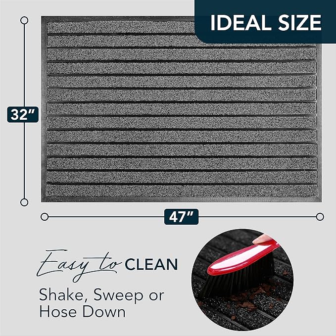 ubdyo Extra Durable Door Mat - Dirt Trapping Outdoor Welcome Mats - Non-Slip Outdoor Indoor Entrance - Low Profile Front Doormat (47" x 32", Bright Black)
