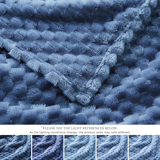 EXQ Home Fleece Blanket Twin Size for Couch or Bed - 3D Imitation Turtle Shell Jacquard Decorative Blankets - Cozy Soft Lightweight Fuzzy Flannel Blanket Suitable for All Seasons(60"×80",Dark Blue)